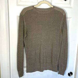 All Saints Crewneck Waffle Knit Sweater Top Size XS Taupe Gray Long Sleeve